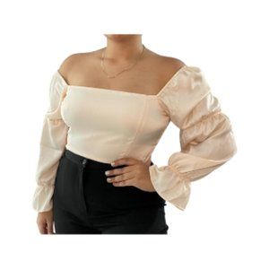 074. Coral off shoulder top, long sleeve, size: L